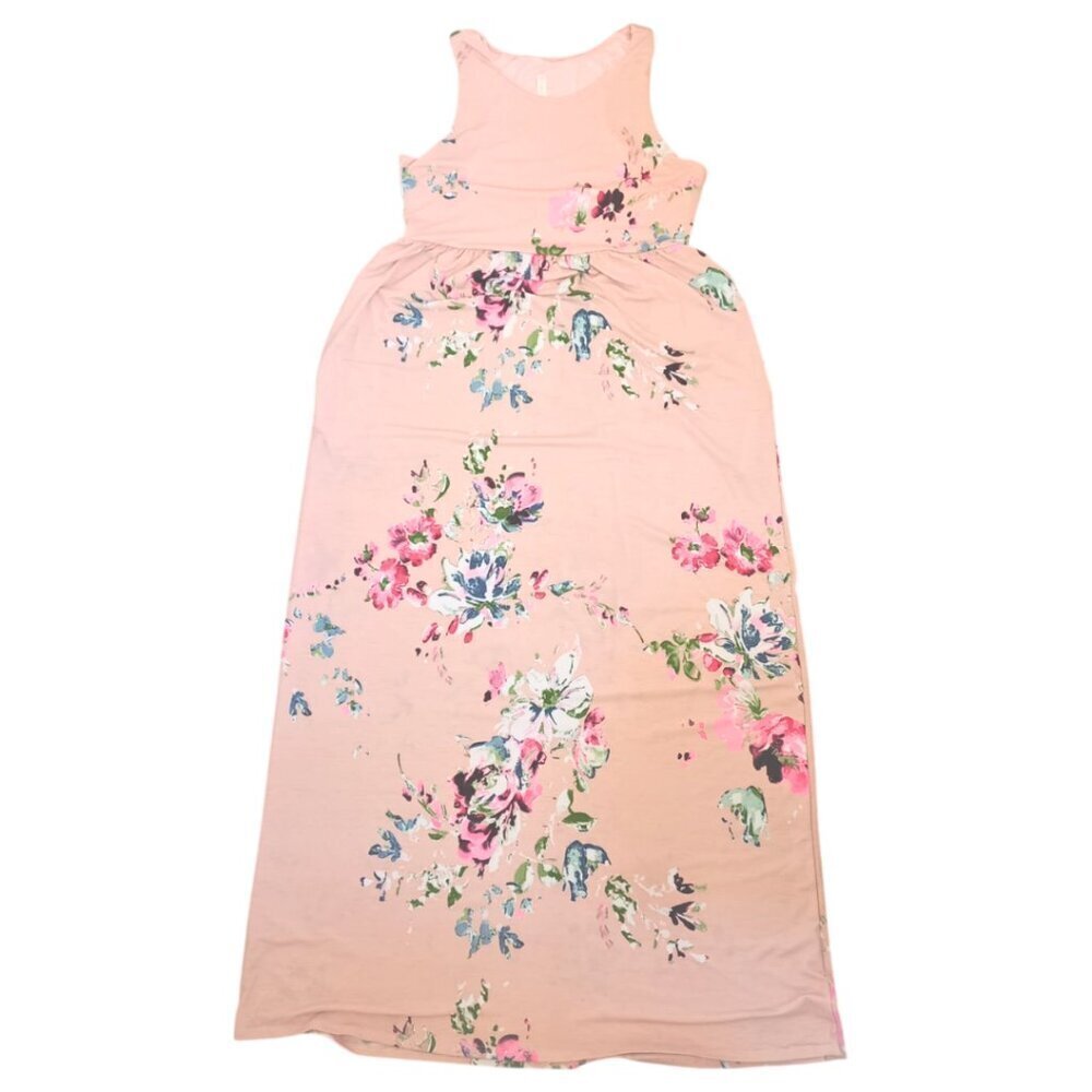 Pink Blush Floral Maxi Dress Sleeveless Empire Waist, Size M/L